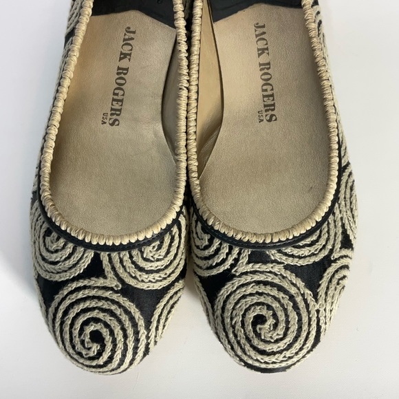 Jack Rogers Flats Black Fabric Upper Tan Cord Wrapped Design Leather Soles - Picture 4 of 16